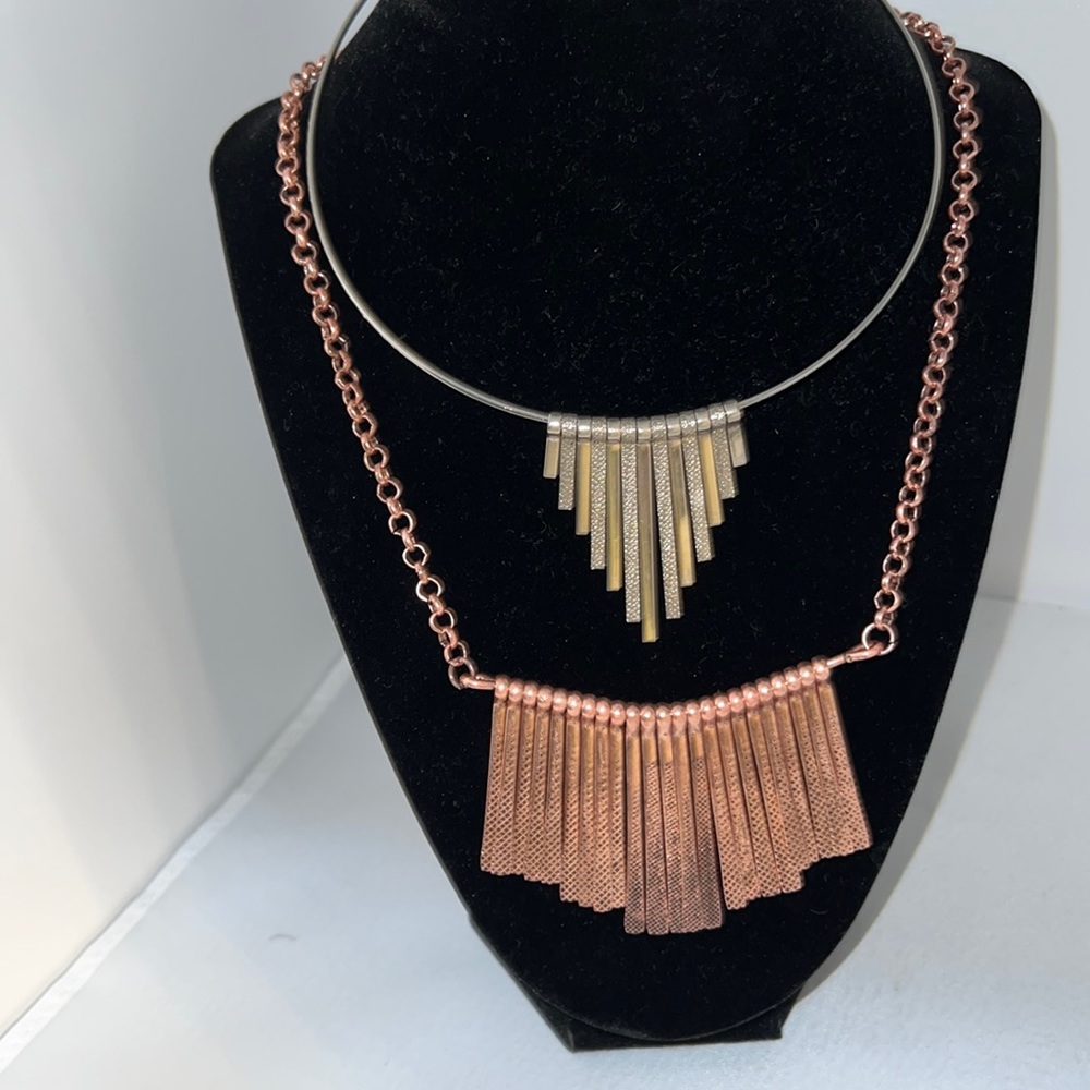 Copper Toned Fringe Necklace & Silver Toned Fringe Hard Wire Necklace